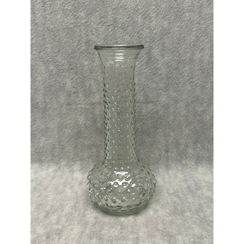 Bud Vase Clear Hobnail Textured Glass Vintage Style 8 Inch